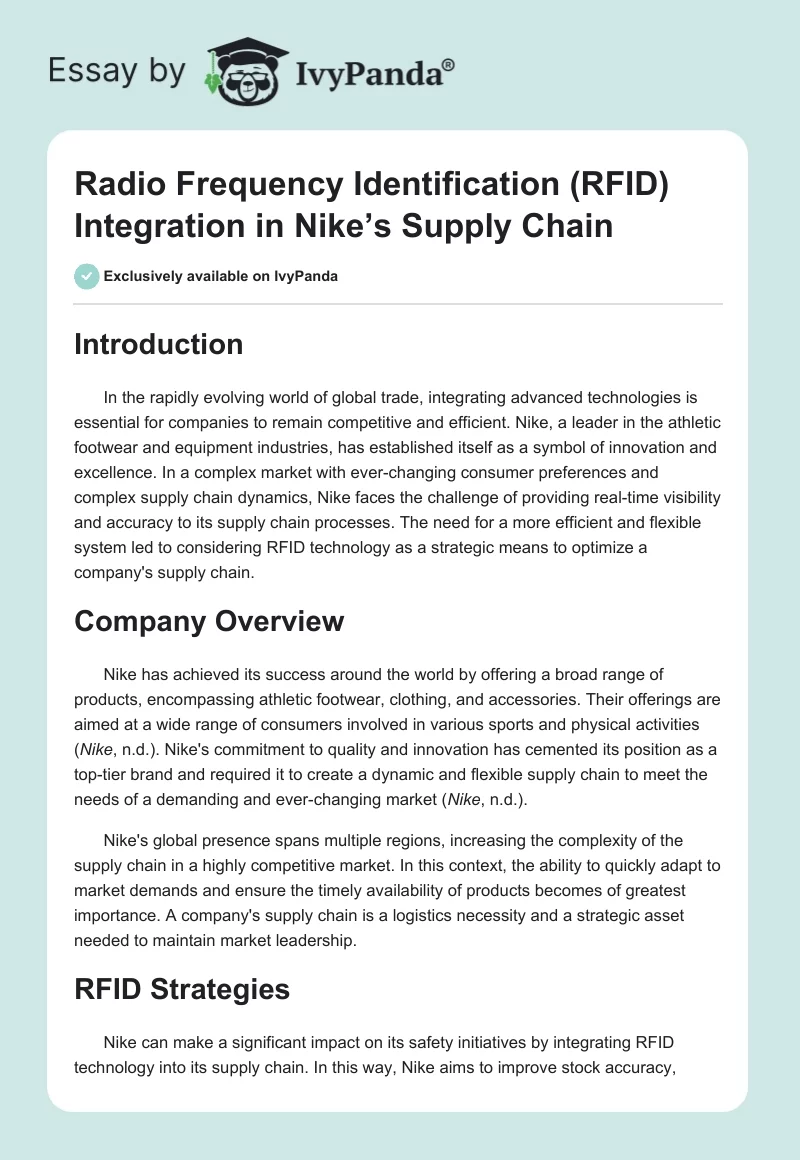 Radio Frequency Identification (RFID) Integration in Nike’s Supply Chain. Page 1