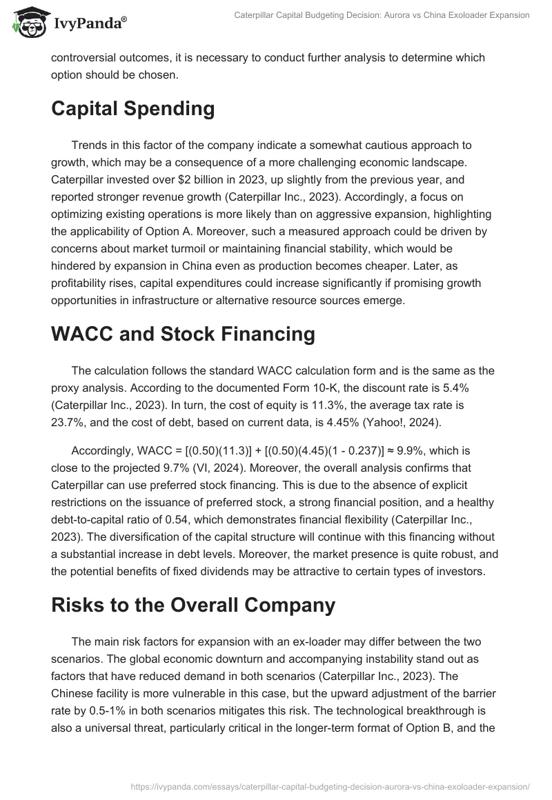 Caterpillar Capital Budgeting Decision: Aurora vs China Exoloader Expansion. Page 2