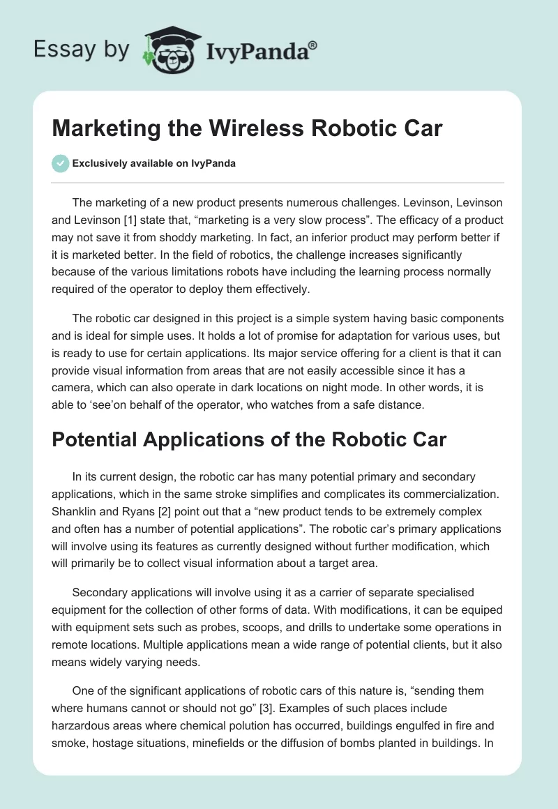 Marketing the Wireless Robotic Car. Page 1