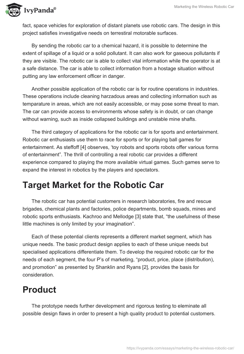 Marketing the Wireless Robotic Car. Page 2