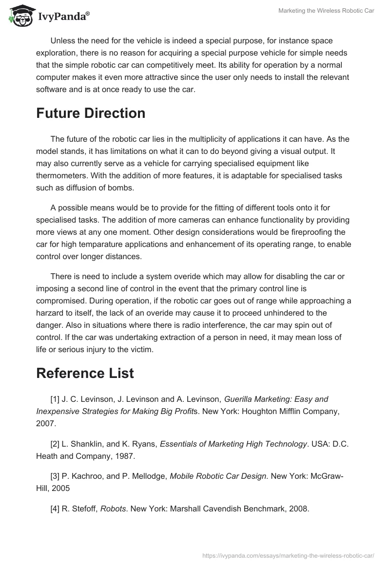 Marketing the Wireless Robotic Car. Page 5