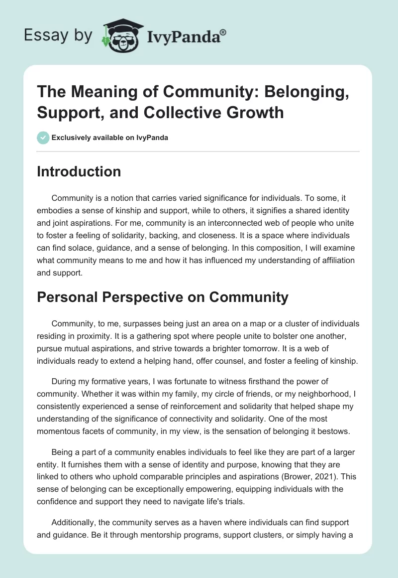 The Meaning of Community: Belonging, Support, and Collective Growth. Page 1