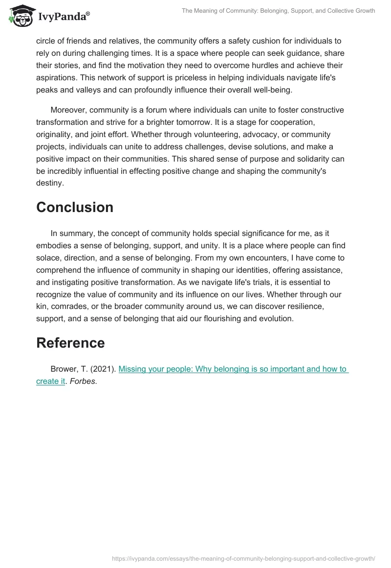 The Meaning of Community: Belonging, Support, and Collective Growth. Page 2