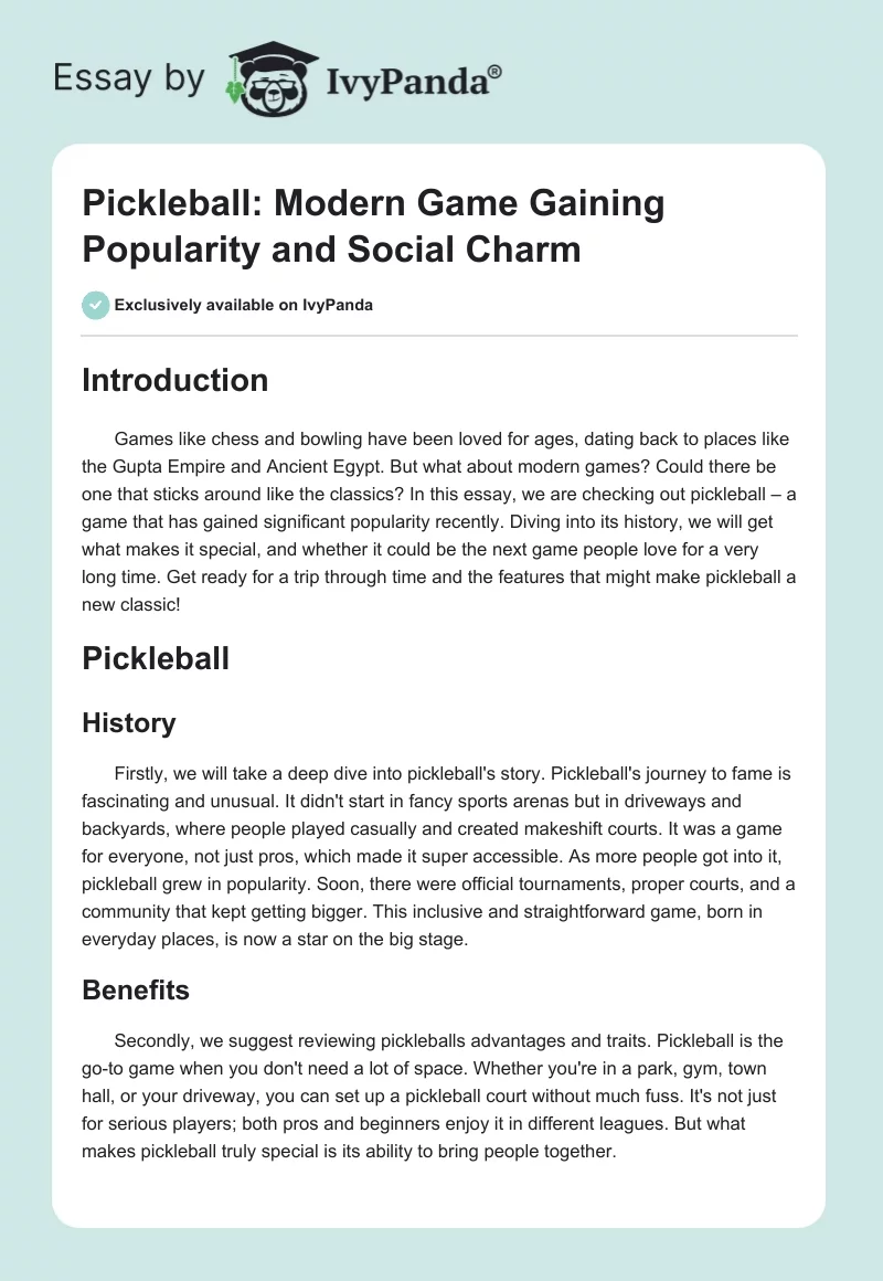 Pickleball: Modern Game Gaining Popularity and Social Charm. Page 1