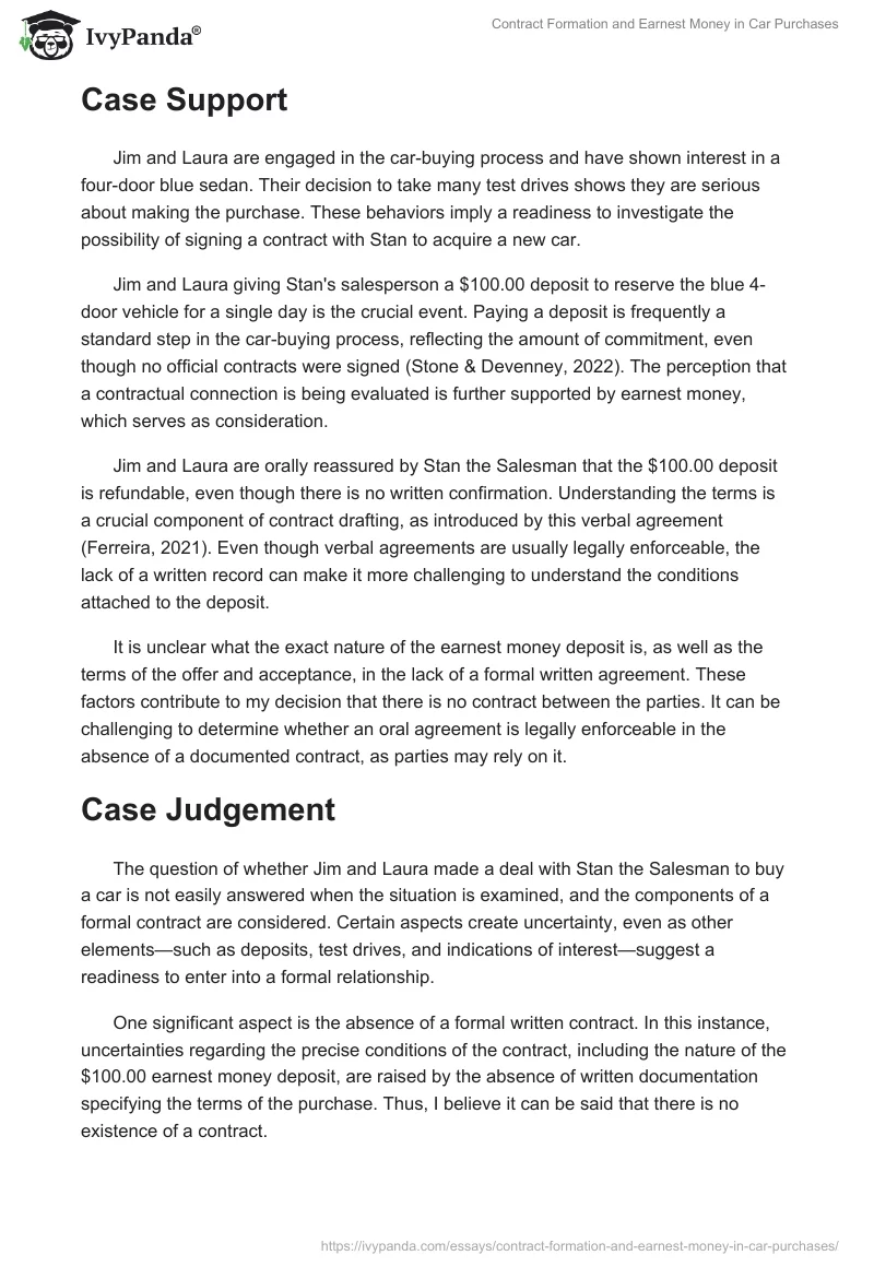 Contract Formation and Earnest Money in Car Purchases. Page 2
