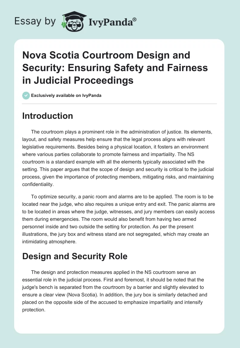 Nova Scotia Courtroom Design and Security: Ensuring Safety and Fairness in Judicial Proceedings. Page 1