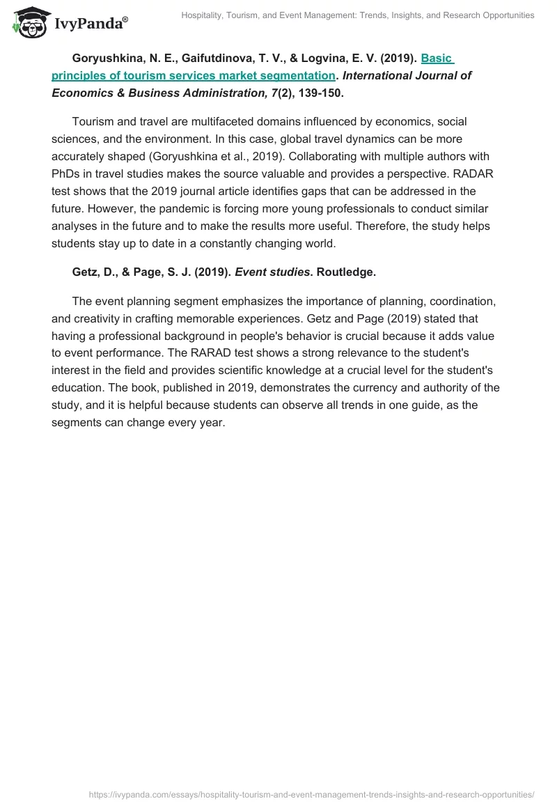 Hospitality, Tourism, and Event Management: Trends, Insights, and Research Opportunities. Page 2