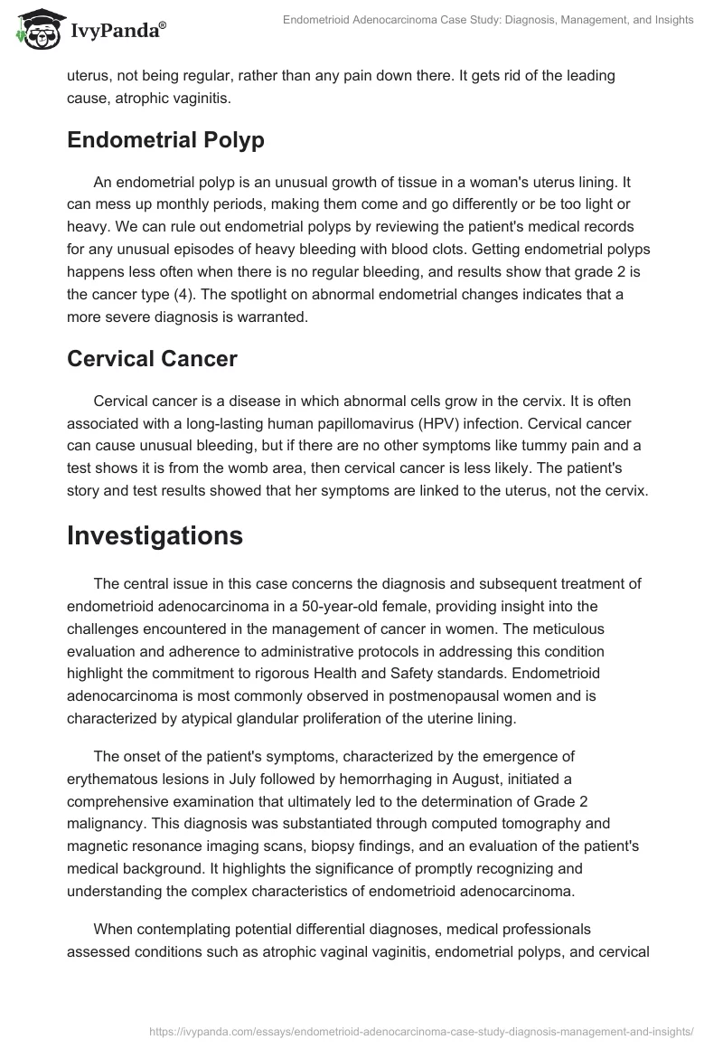 Endometrioid Adenocarcinoma Case Study: Diagnosis, Management, and Insights. Page 2