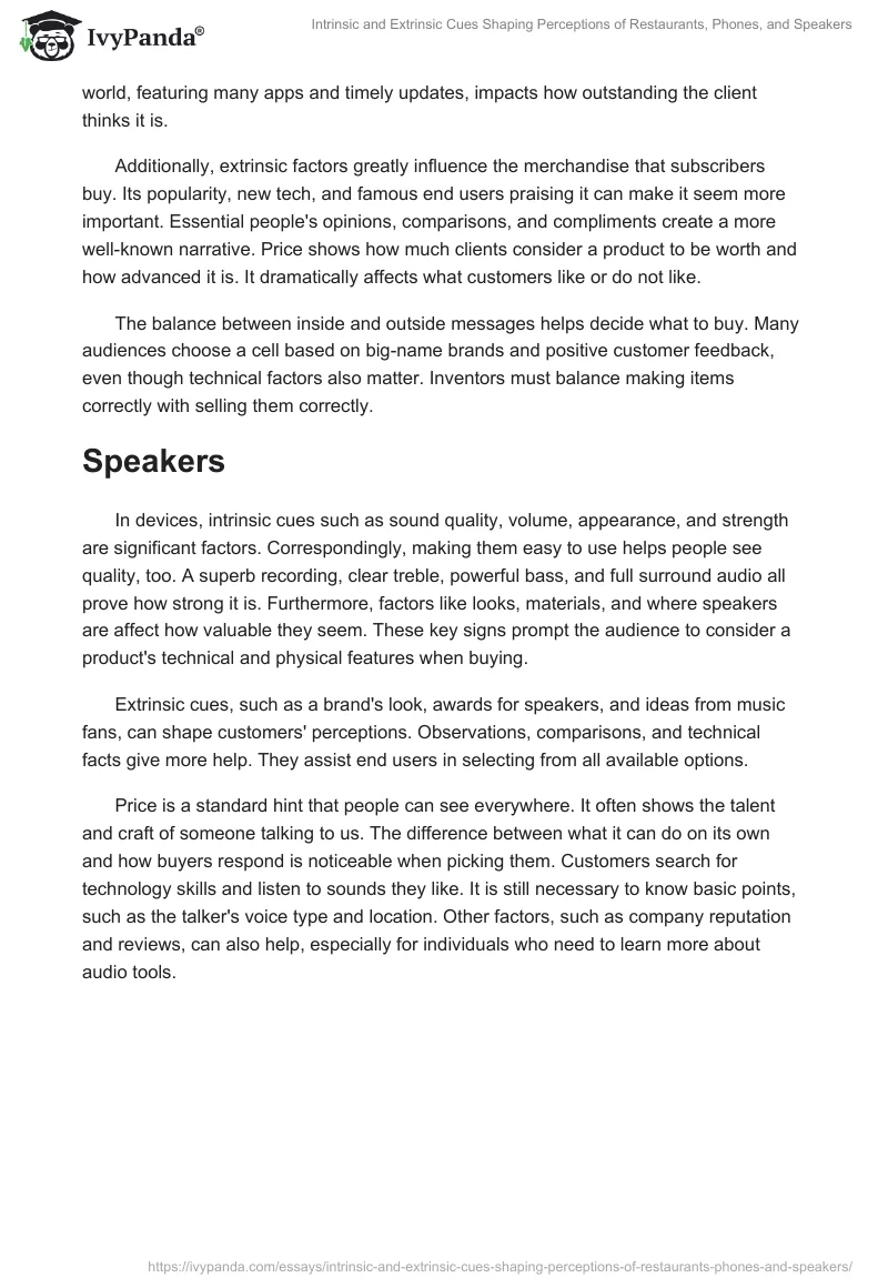 Intrinsic and Extrinsic Cues Shaping Perceptions of Restaurants, Phones, and Speakers. Page 2