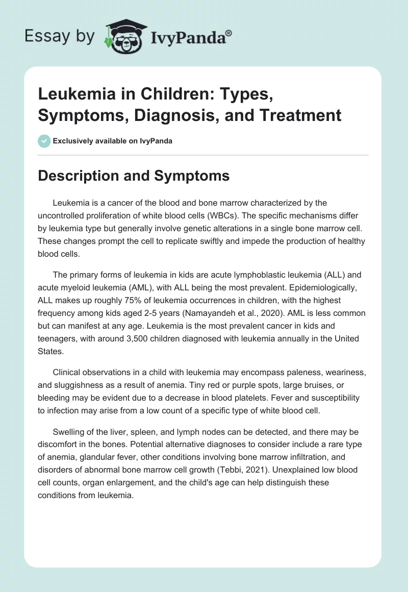 Leukemia in Children: Types, Symptoms, Diagnosis, and Treatment. Page 1