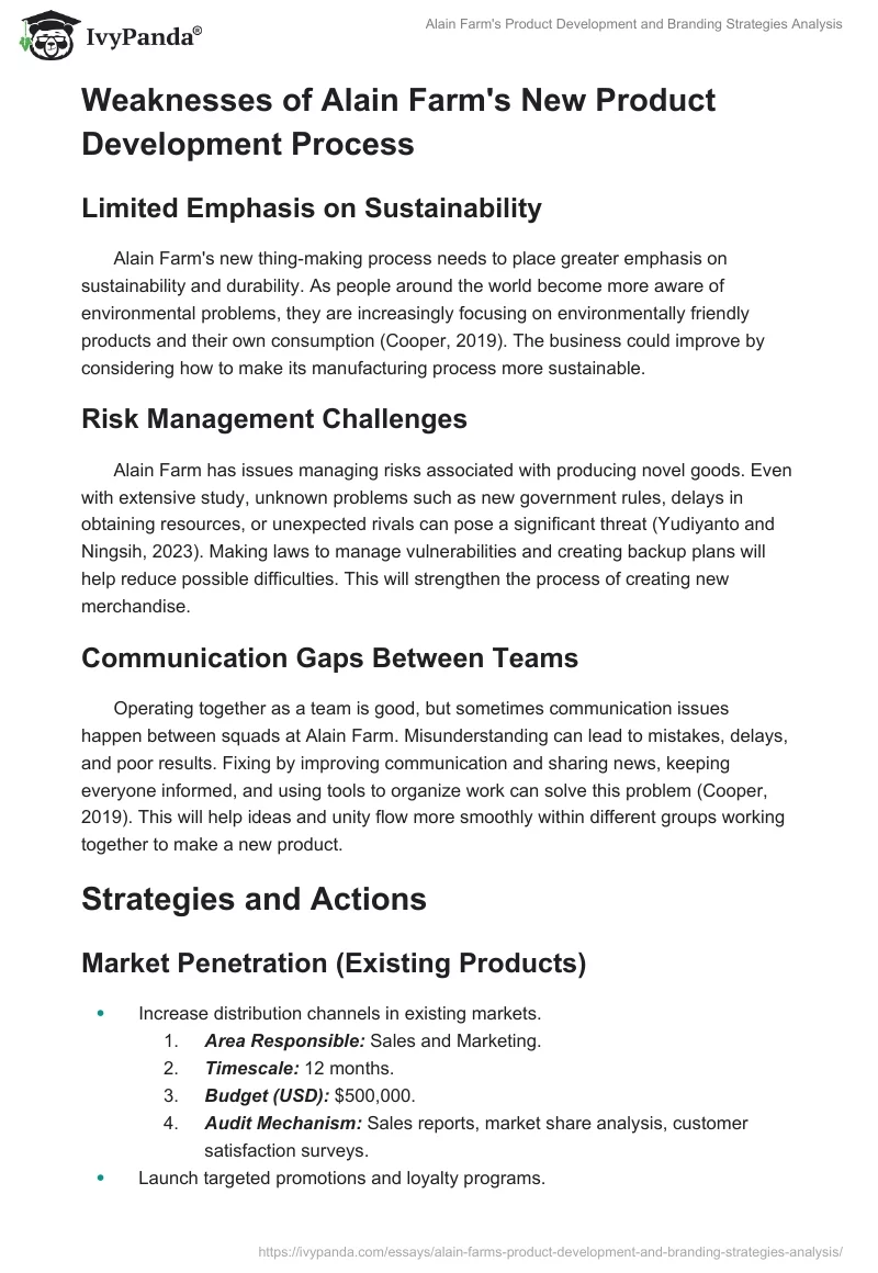 Alain Farm's Product Development and Branding Strategies Analysis. Page 2