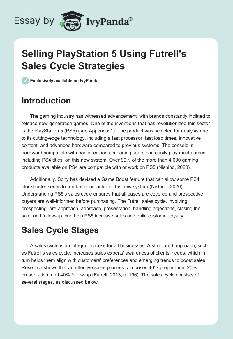 Selling PlayStation 5 Using Futrell's Sales Cycle Strategies. Page 1