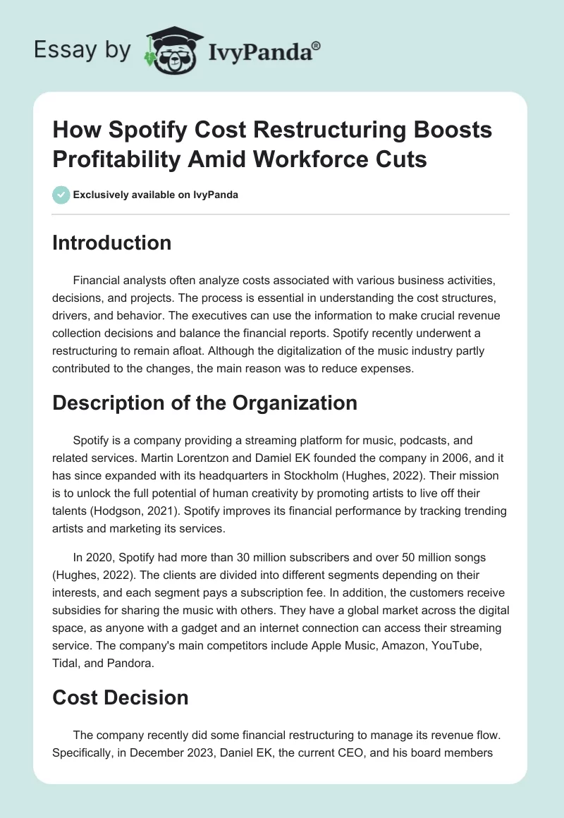 How Spotify Cost Restructuring Boosts Profitability Amid Workforce Cuts. Page 1