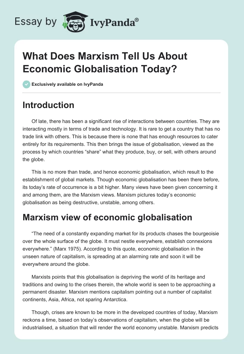 What Does Marxism Tell Us About Economic Globalisation Today?. Page 1