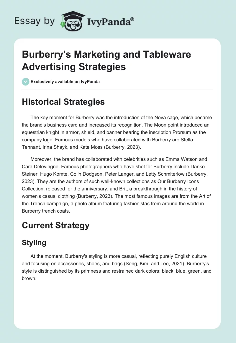 Burberry's Marketing and Tableware Advertising Strategies. Page 1