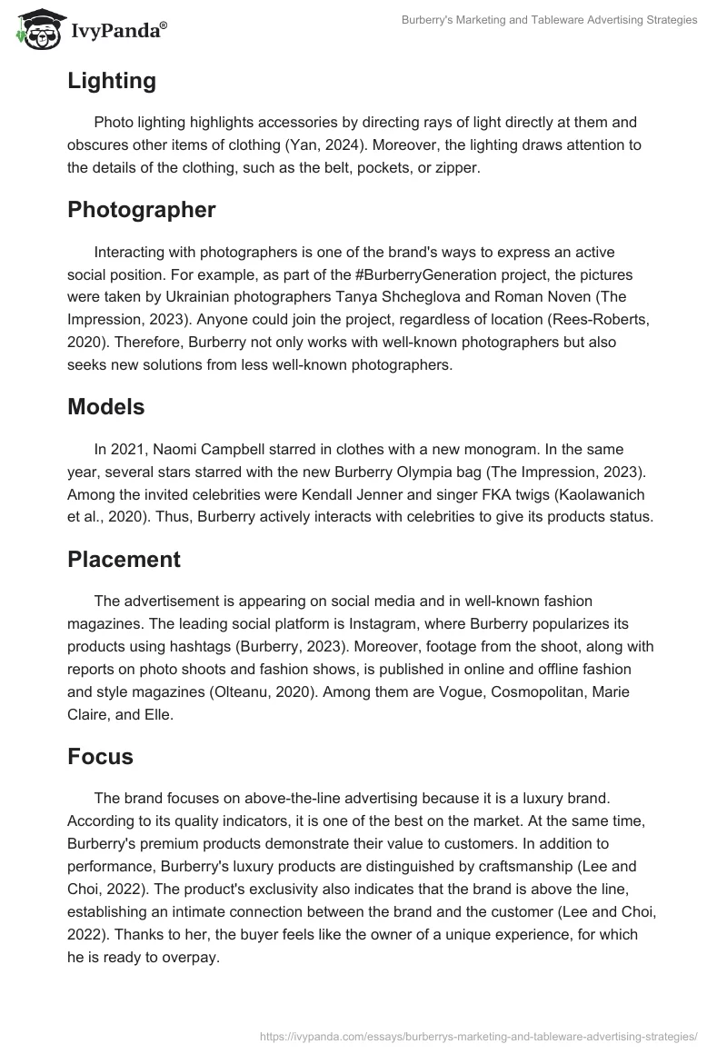 Burberry's Marketing and Tableware Advertising Strategies. Page 2