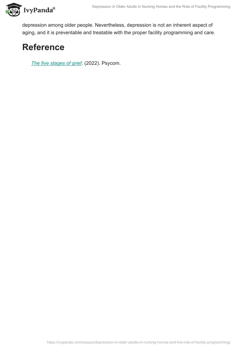 Depression in Older Adults in Nursing Homes and the Role of Facility Programming. Page 2