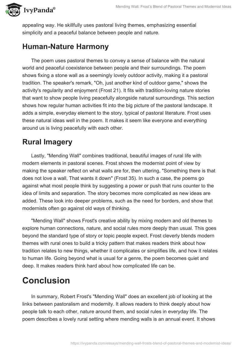Mending Wall: Frost’s Blend of Pastoral Themes and Modernist Ideas. Page 2
