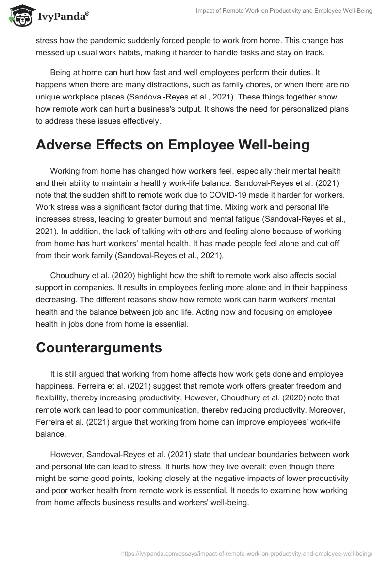 Impact of Remote Work on Productivity and Employee Well-Being. Page 2