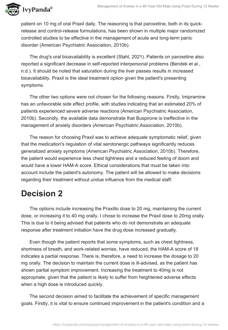 Management of Anxiety in a 46-Year-Old Male Using Praxil During 12 Weeks. Page 2