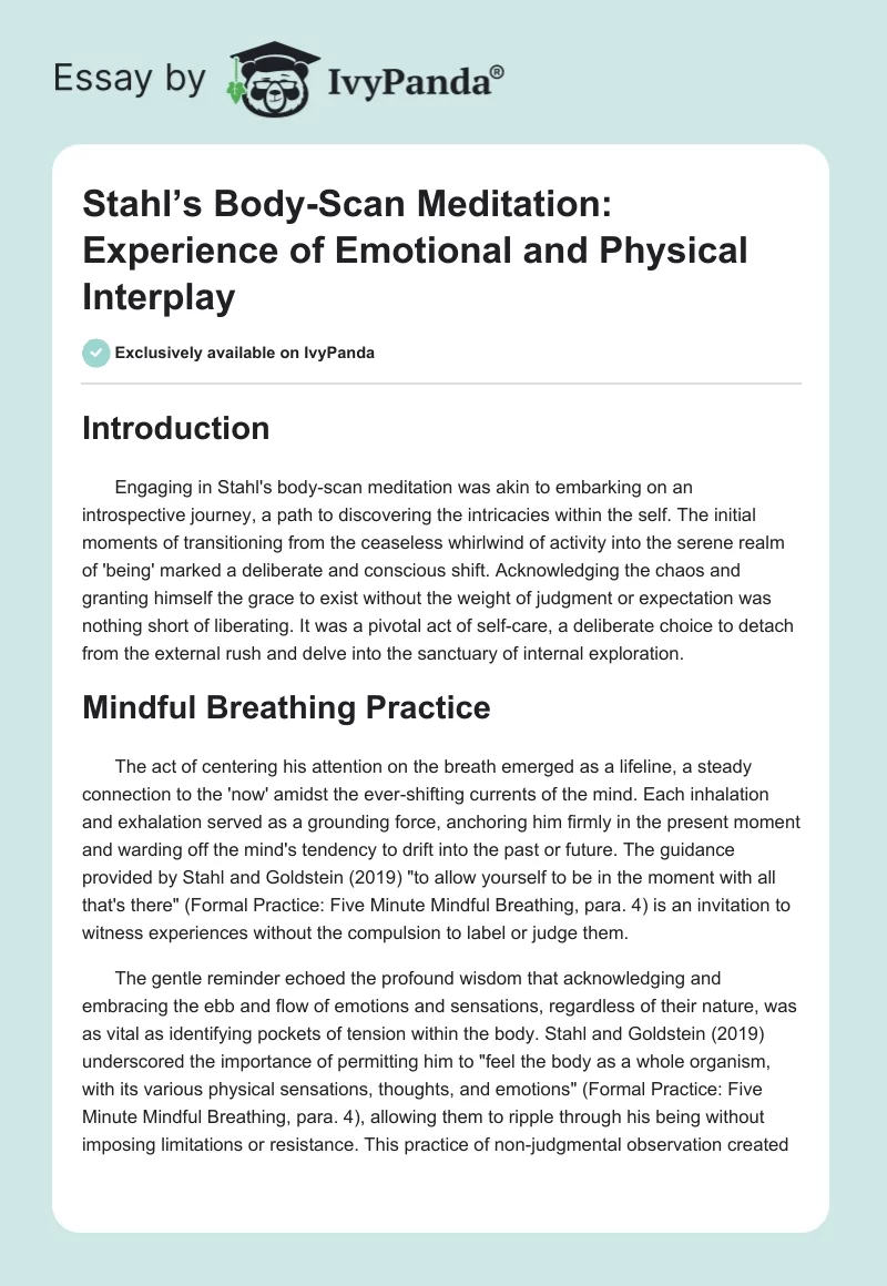 Stahl’s Body-Scan Meditation: Experience of Emotional and Physical Interplay. Page 1