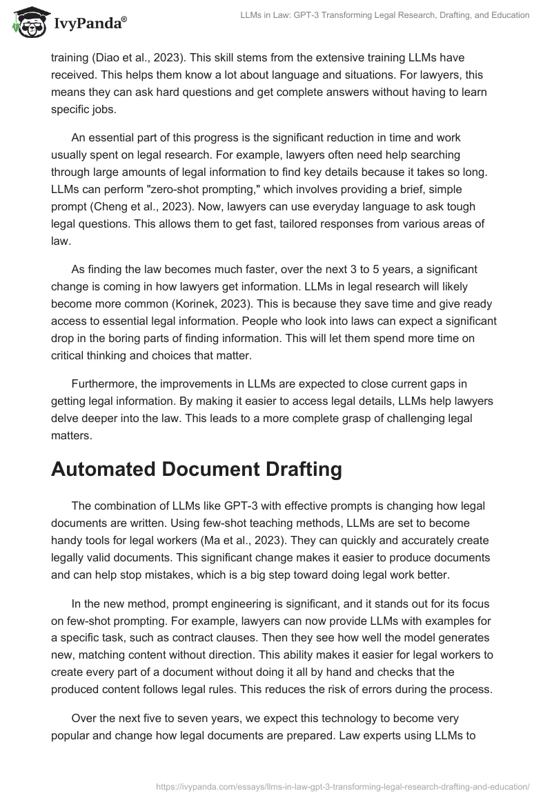 LLMs in Law: GPT-3 Transforming Legal Research, Drafting, and Education. Page 2