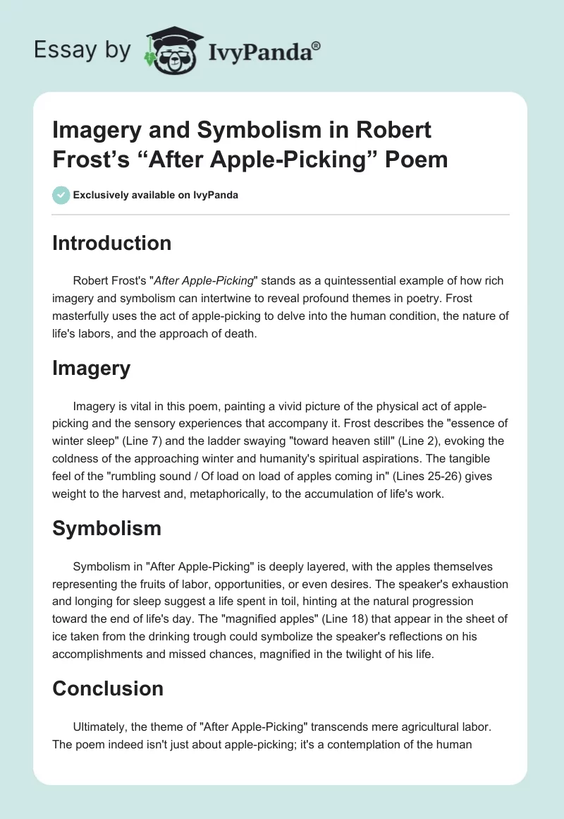 Imagery and Symbolism in Robert Frost’s “After Apple-Picking” Poem. Page 1