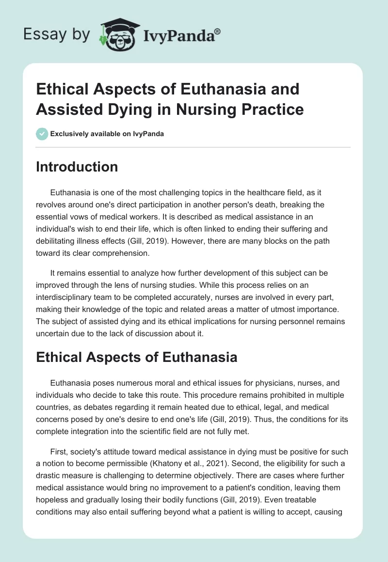 Ethical Aspects of Euthanasia and Assisted Dying in Nursing Practice. Page 1