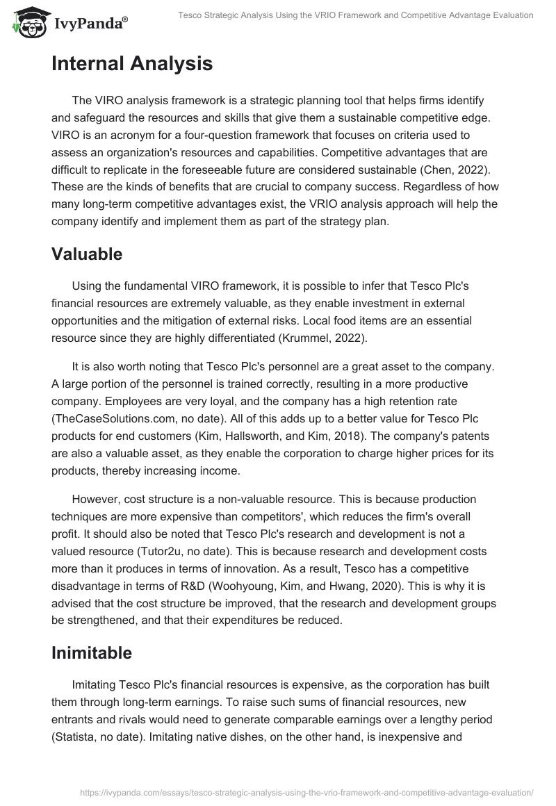 Tesco Strategic Analysis Using the VRIO Framework and Competitive Advantage Evaluation. Page 2