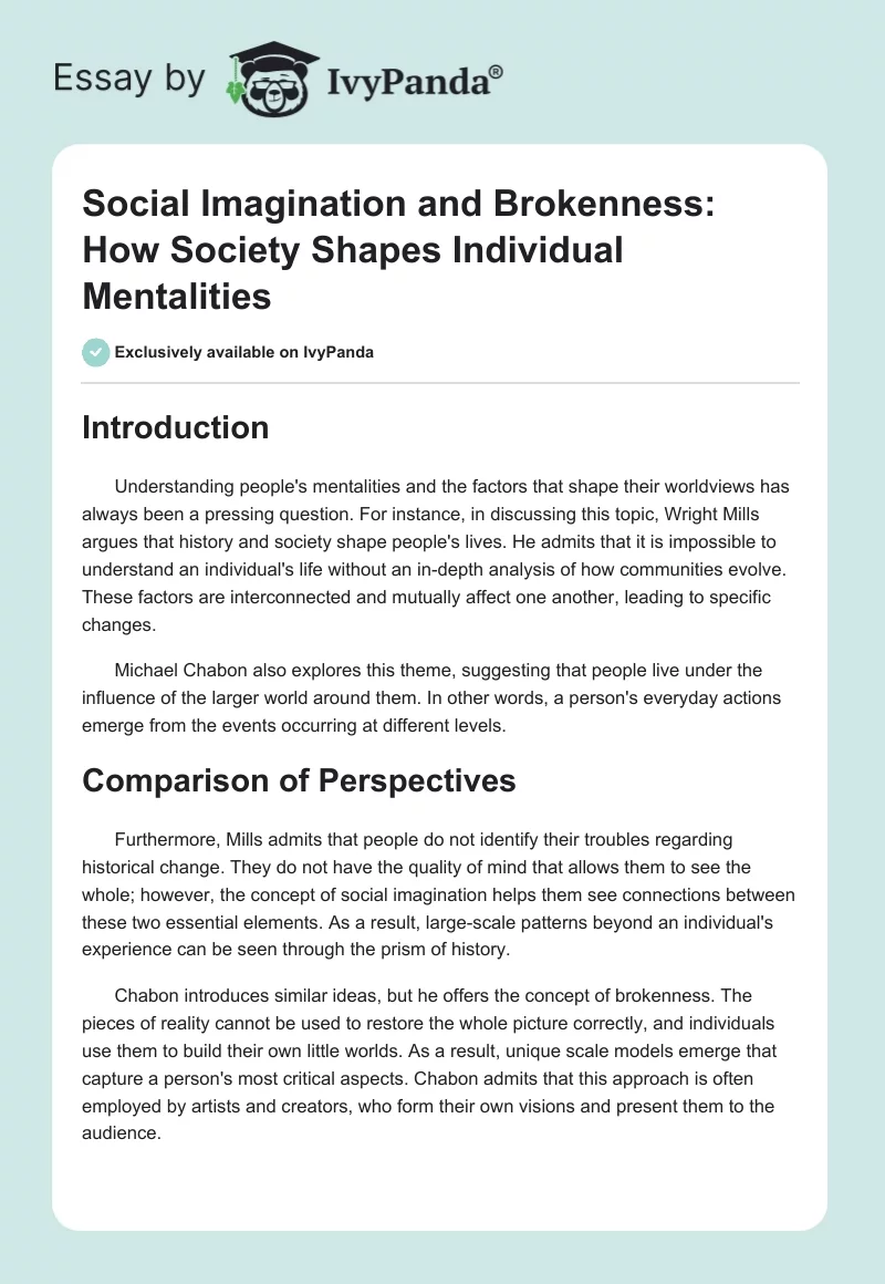 Social Imagination and Brokenness: How Society Shapes Individual Mentalities. Page 1