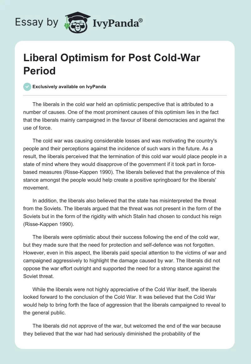 Liberal Optimism for Post Cold-War Period. Page 1