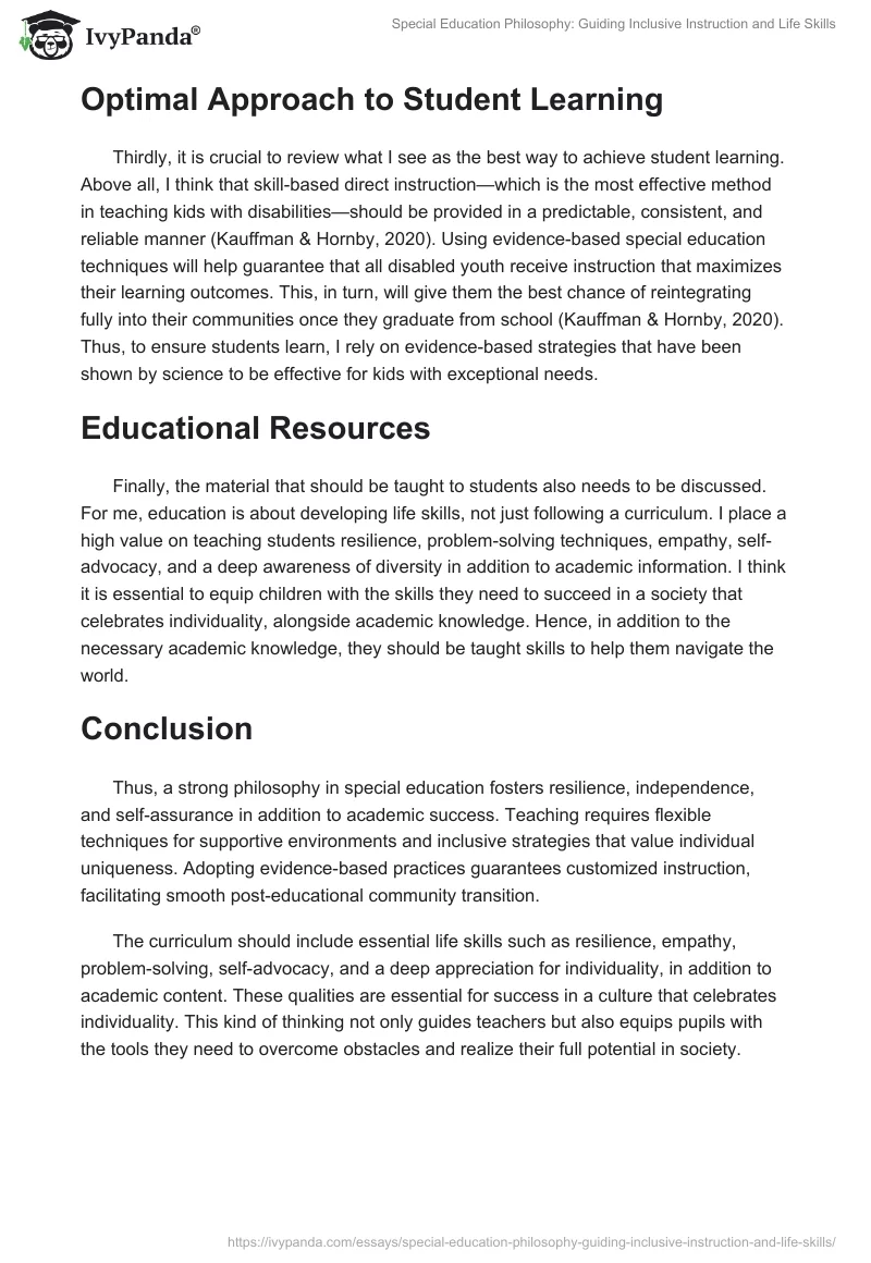 Special Education Philosophy: Guiding Inclusive Instruction and Life Skills. Page 2