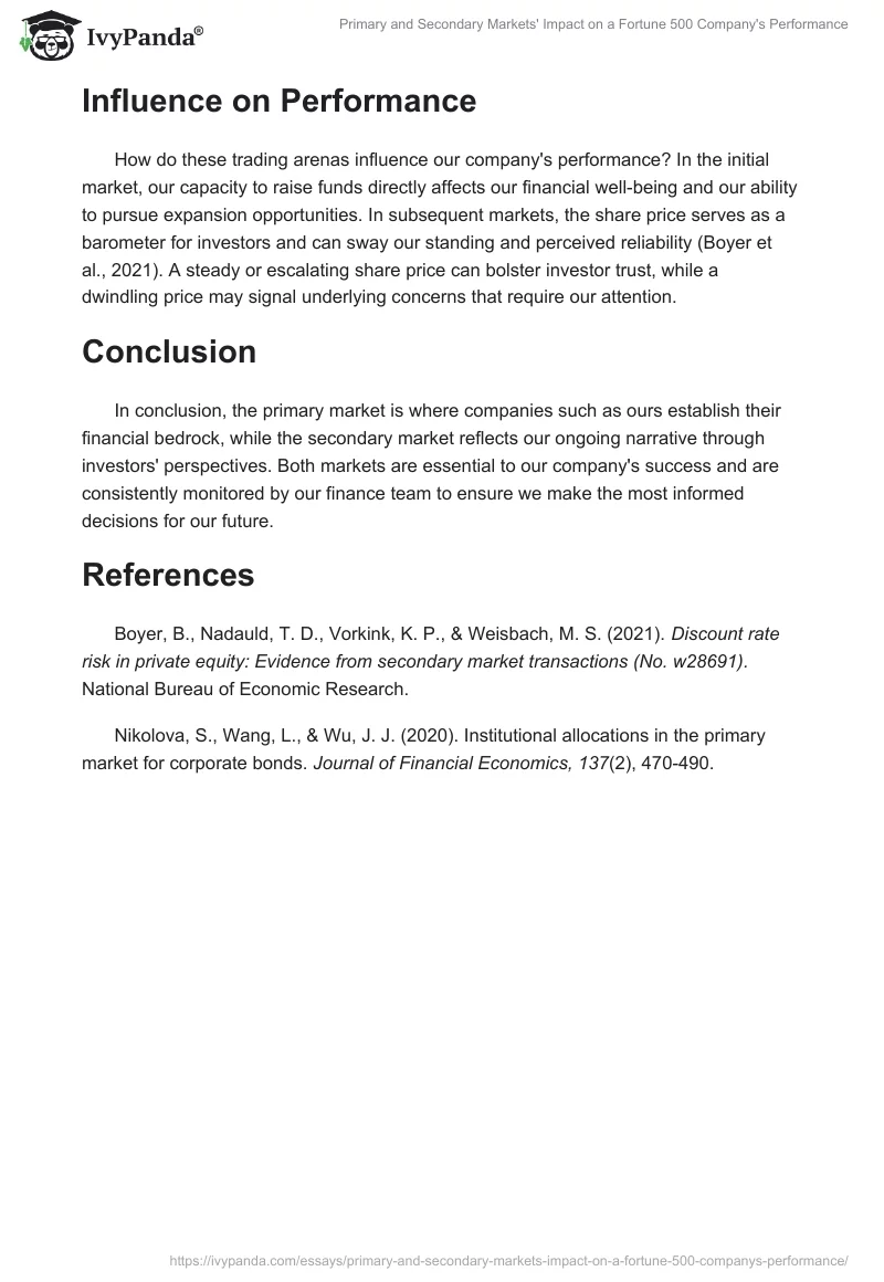 Primary and Secondary Markets' Impact on a Fortune 500 Company's Performance. Page 2