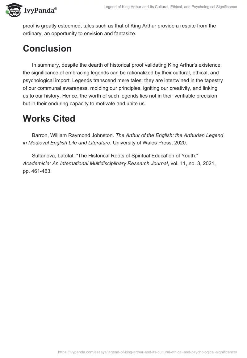 Legend of King Arthur and Its Cultural, Ethical, and Psychological Significance. Page 2