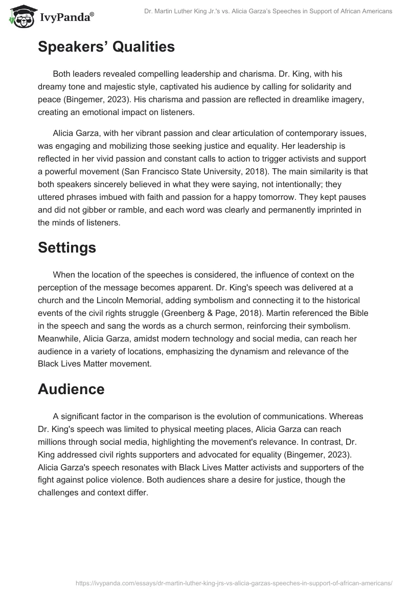 Dr. Martin Luther King Jr.'s vs. Alicia Garza’s Speeches in Support of African Americans. Page 2