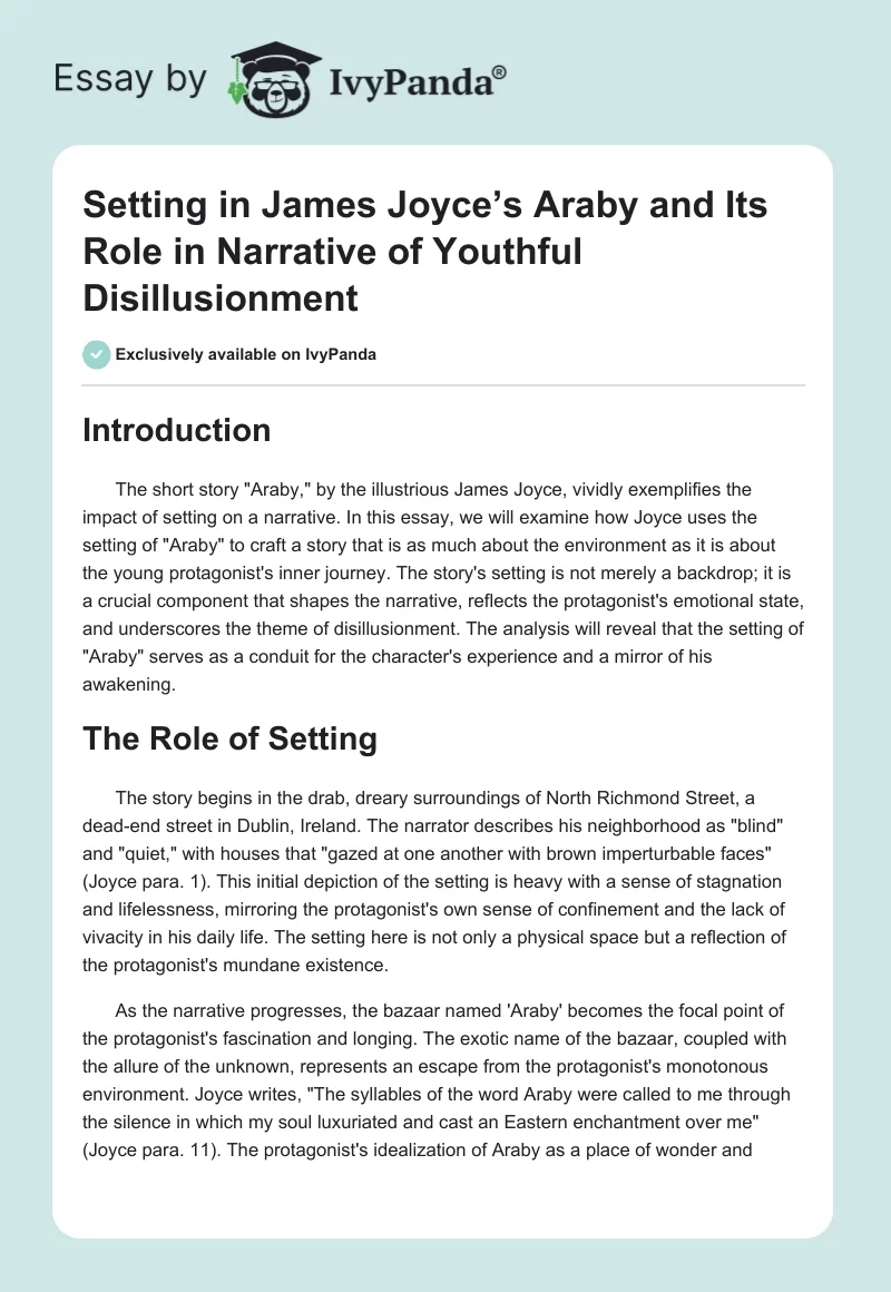 Setting in James Joyce’s Araby and Its Role in Narrative of Youthful Disillusionment. Page 1