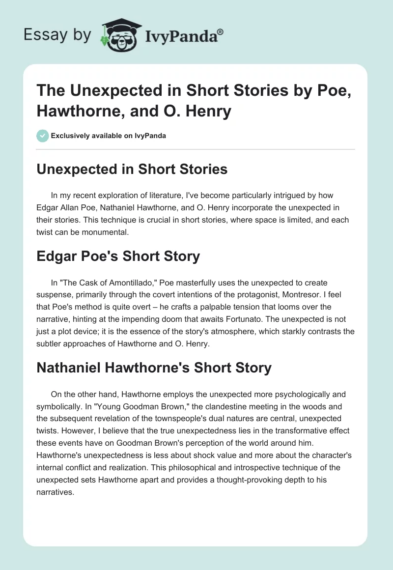 The Unexpected in Short Stories by Poe, Hawthorne, and O. Henry. Page 1