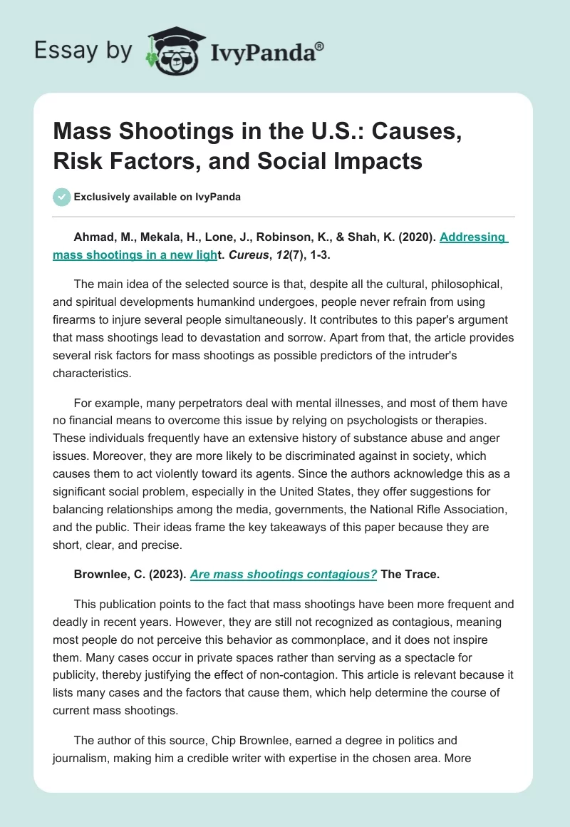 Mass Shootings in the U.S.: Causes, Risk Factors, and Social Impacts. Page 1