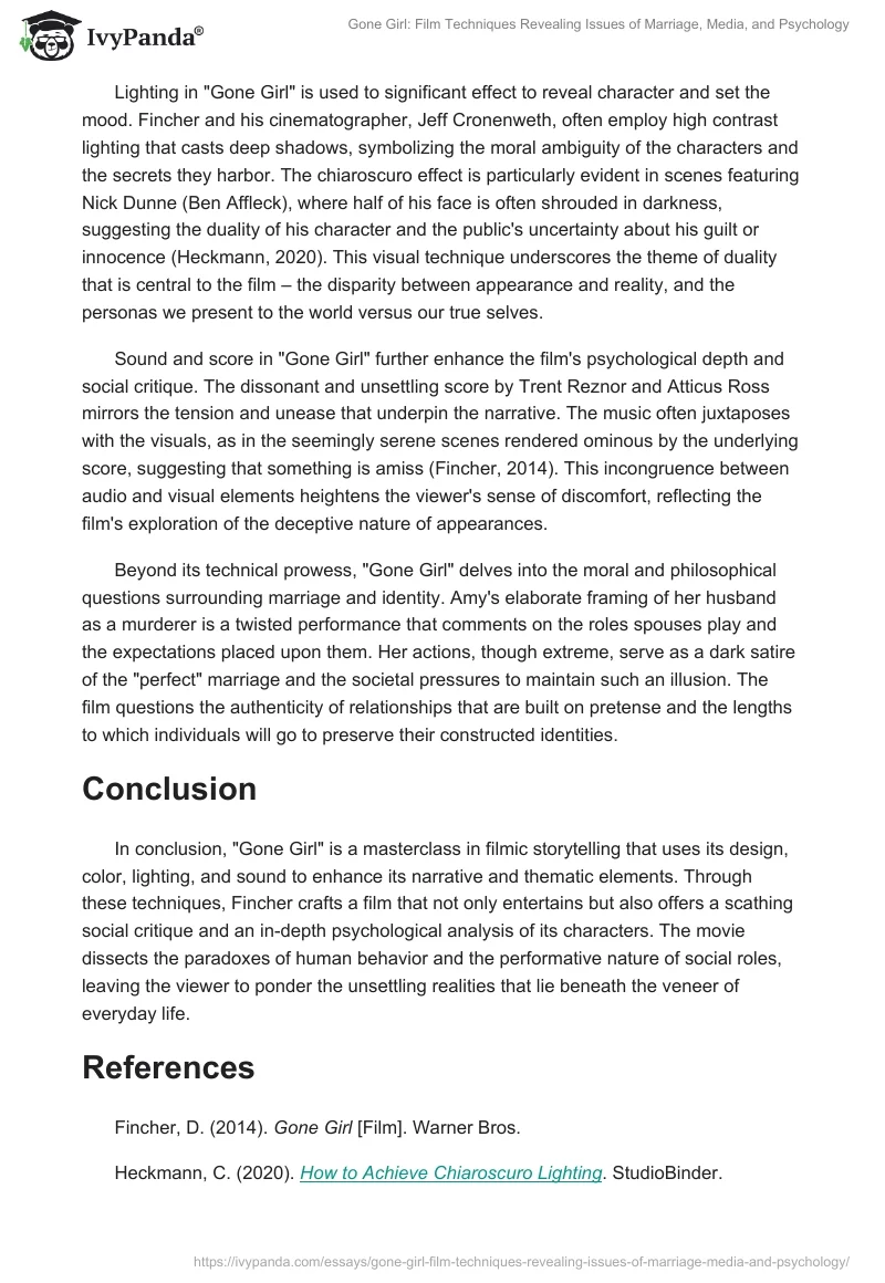 Gone Girl: Film Techniques Revealing Issues of Marriage, Media, and Psychology. Page 2