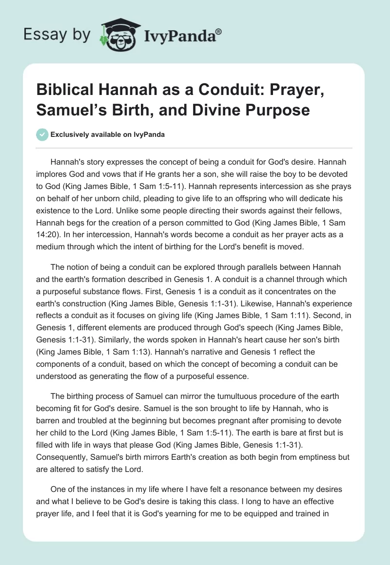 Biblical Hannah as a Conduit: Prayer, Samuel’s Birth, and Divine Purpose. Page 1