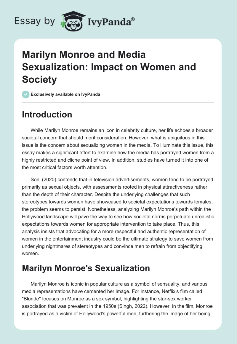 Marilyn Monroe and Media Sexualization: Impact on Women and Society. Page 1