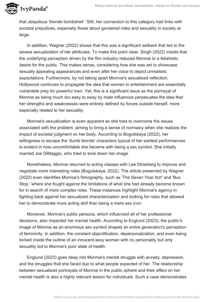 Marilyn Monroe and Media Sexualization: Impact on Women and Society. Page 2