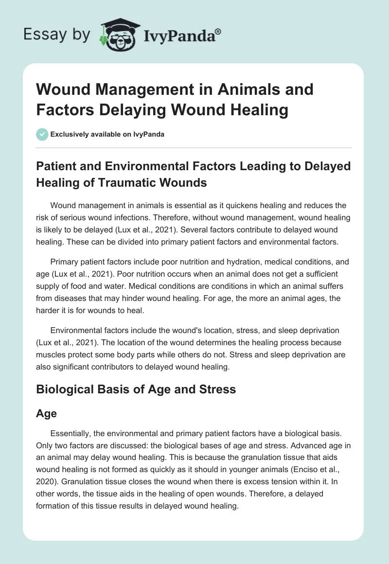 Wound Management in Animals and Factors Delaying Wound Healing. Page 1