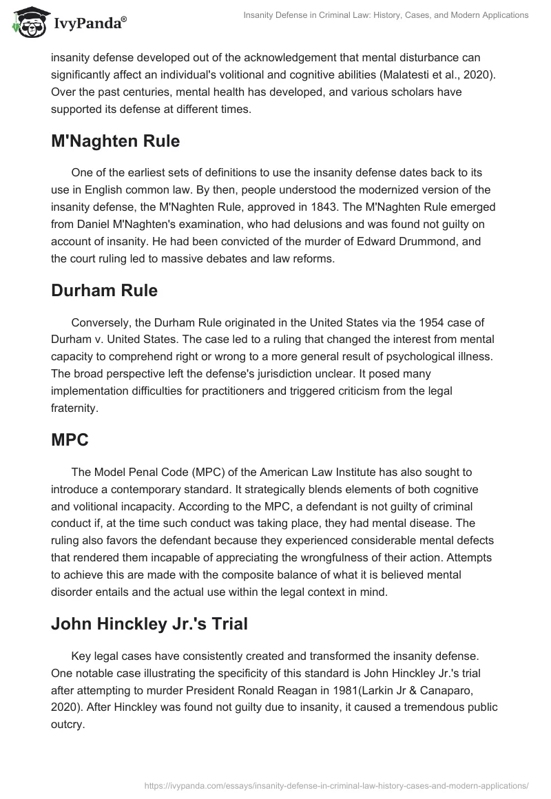 Insanity Defense in Criminal Law: History, Cases, and Modern Applications. Page 2