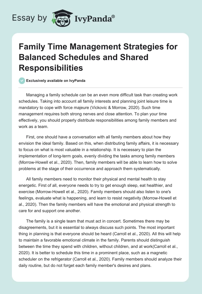 Family Time Management Strategies for Balanced Schedules and Shared Responsibilities. Page 1