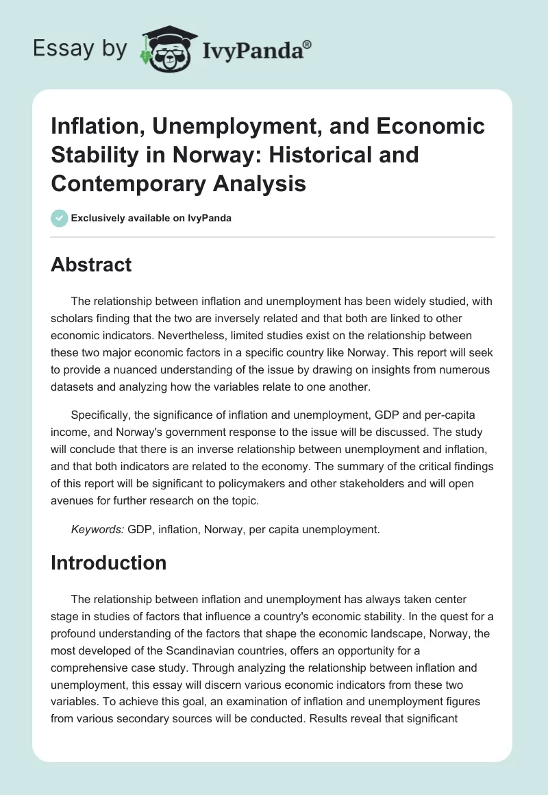 Inflation, Unemployment, and Economic Stability in Norway: Historical and Contemporary Analysis. Page 1
