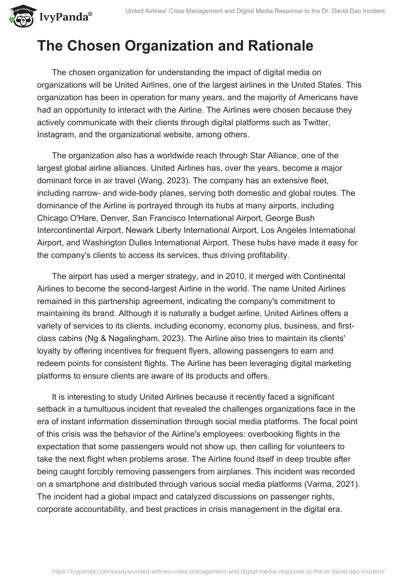 United Airlines' Crisis Management and Digital Media Response to the Dr. David Dao Incident. Page 2