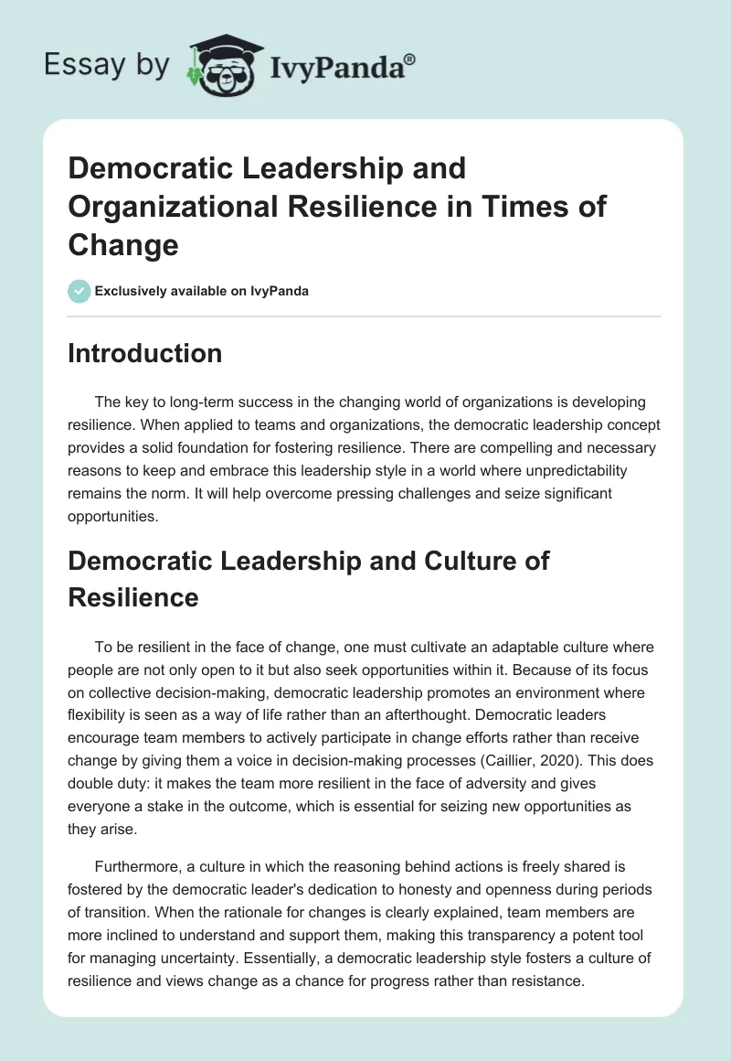 Democratic Leadership and Organizational Resilience in Times of Change. Page 1