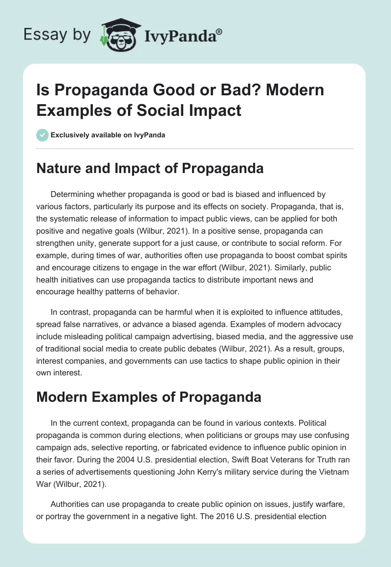 Is Propaganda Good or Bad? Modern Examples of Social Impact. Page 1
