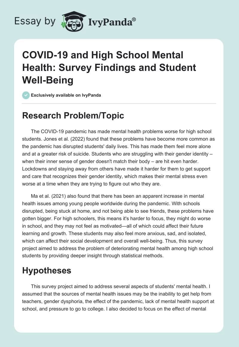 COVID-19 and High School Mental Health: Survey Findings and Student Well-Being. Page 1
